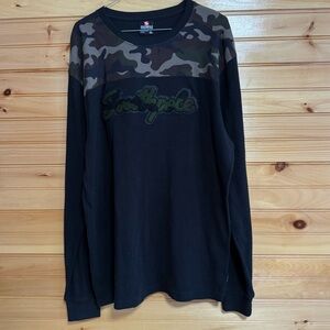 South Pole Men's Black and Camouflage Long Sleeve Shirt XL